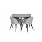 Silar Dining Table - Round 100 cm - "Wood Look" Melamine / Black Legs, Velvet Dining Chair - Light Grey / Black_4