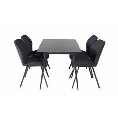 Silar Extention Table - Black Melamine / Black Legs, Gemma Dining Chair - Black Legs - Black Fabric_4