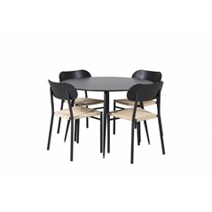 Silar Dining Table - Round 100  cm - Black Melamine / Black Legs, Polly Dining Chair - Nature / Black_4