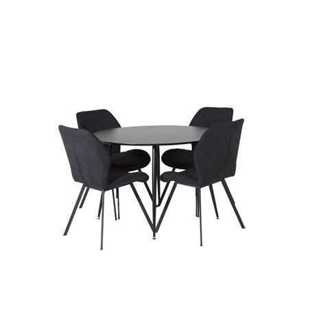 Silar Dining Table - Round 100 cm - Black Melamine / Black Legs, Gemma Dining Chair - Black Legs - Black Fabric_4