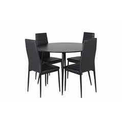 Silar Dining Table - Round 100 cm - Black Melamine / Black Legs, Slim High Back Dining Chair - Black Legs - Black PU_4