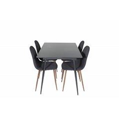 Silar Extention Table  - Black Melamine / Black Legs, Polar Dining Chair - Walnut Legs - Black Fabric_4