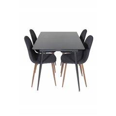 Silar Extention Table  - Black Melamine / Black Legs, Polar Dining Chair - Walnut Legs - Black Fabric_4