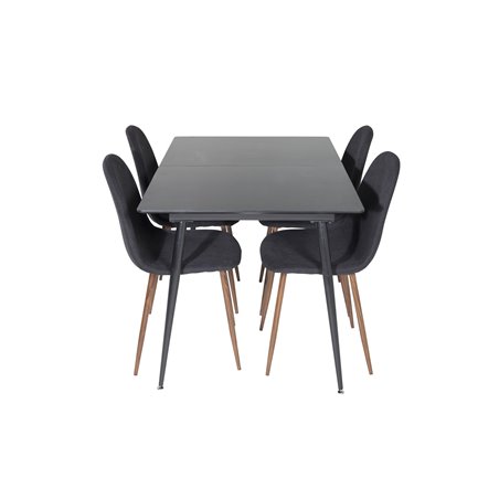 Silar Extention Table  - Black Melamine / Black Legs, Polar Dining Chair - Walnut Legs - Black Fabric_4