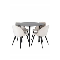 Silar Dining Table - Round 100  cm - Black Melamine / Black Legs, Velvet Dining Chair - Beige / Black_4