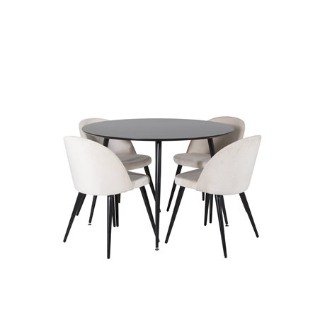 Silar Dining Table - Round 100  cm - Black Melamine / Black Legs, Velvet Dining Chair - Beige / Black_4