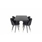 Silar Extention Table  - Black Melamine / Black Legs, Velvet Dining Chair w, Stiches - PU - Black / Black_4