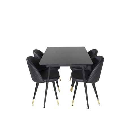 Silar Extention Table  - Black Melamine / Black Legs, Velvet Dining Chair w, Stiches - PU - Black / Black_4