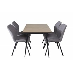 Silar Extention Table - "Wood Look" Melamine / Black Legs, Gemma Dining Chair - Black Legs - Grey Fabric_4