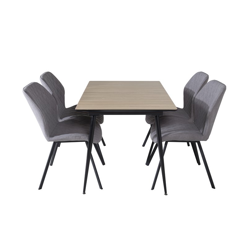 Silar Extention Table  - "Wood Look"  Melamine / Black Legs, Gemma  Dining Chair - Black Legs - Grey Fabric_4