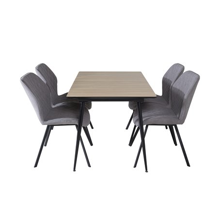 Silar Extention Table - "Wood Look" Melamine / Black Legs, Gemma Dining Chair - Black Legs - Grey Fabric_4