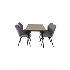 Silar Extention Table - "Wood Look" Melamine / Black Legs, Gemma Dining Chair - Black Legs - Grey Fabric_4