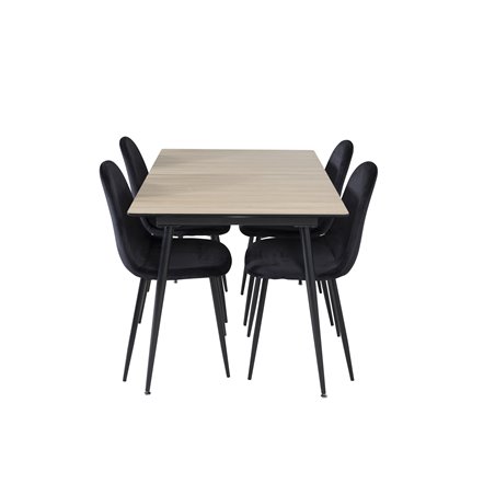 Silar Extention Table - "Wood Look" Melamiini / mustat jalat, Polar-ruokailutuoli - mustat jalat / Black Velvet (korvaa 19902-88