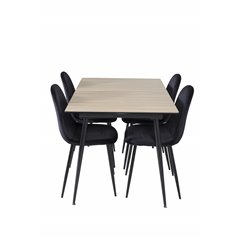 Silar Extention Table - "Wood Look" Melamiini / mustat jalat, Polar-ruokailutuoli - mustat jalat / Black Velvet (korvaa 19902-88