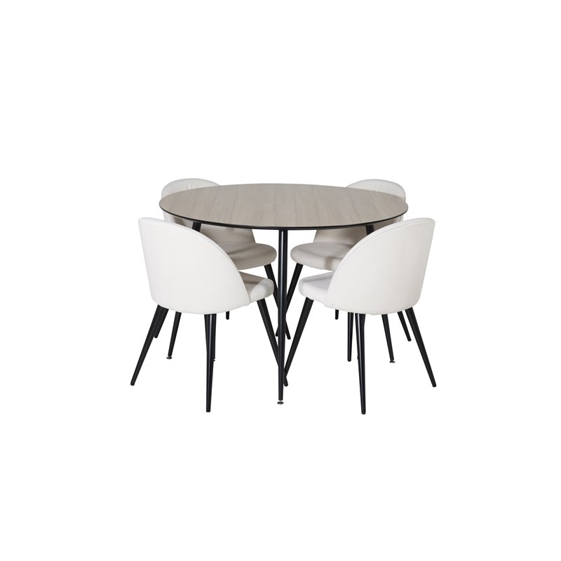 Silar Dining Table - Round 100 cm - "Wood Look"  Melamine / Black Legs, Velvet Dining Chair Corduroy - Beige / Black_4