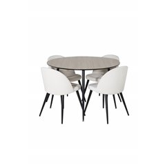 Silar Dining Table - Round 100 cm - "Wood Look"  Melamine / Black Legs, Velvet Dining Chair Corduroy - Beige / Black_4