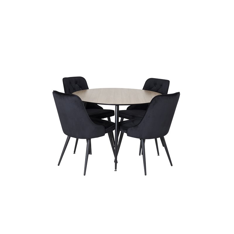 Silar Dining Table - Round 100 cm - "Wood Look" Melamine / Black Legs, Velvet Deluxe Dining Chair - Black / Black_4