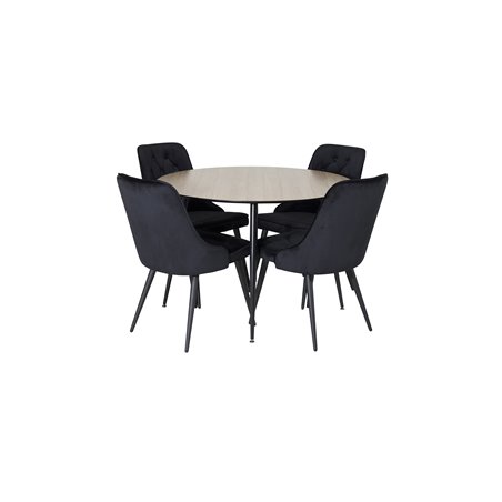 Silar Dining Table - Round 100 cm - "Wood Look" Melamine / Black Legs, Velvet Deluxe Dining Chair - Black / Black_4