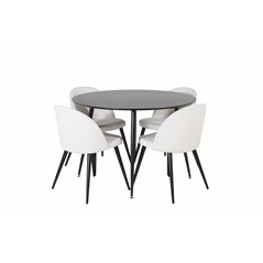 Silar Dining Table - Round 100 cm - Black Melamine / Black Legs, Velvet Dining Chair Corduroy - Beige / Black_4