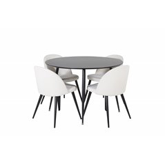 Silar Dining Table - Round 100  cm - Black Melamine / Black Legs, Velvet Dining Chair Corduroy - Beige / Black_4