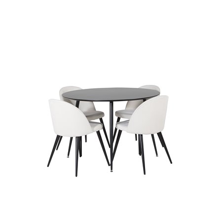 Silar Dining Table - Round 100  cm - Black Melamine / Black Legs, Velvet Dining Chair Corduroy - Beige / Black_4