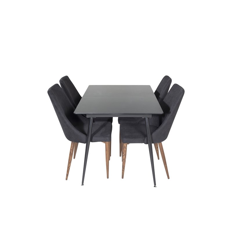 Silar Extention Table  - Black Melamine / Black Legs, Leone Dining Chair - Walnut legs - Black Fabric_4