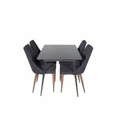 Silar Extention Table  - Black Melamine / Black Legs, Leone Dining Chair - Walnut legs - Black Fabric_4