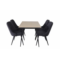 Silar Extention Table - "Wood Look" Melamine / Black Legs, Velvet Deluxe Dining Chair - Black Legs - Black Fabric_4
