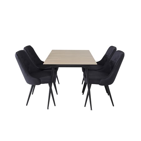 Silar Extention Table - "Wood Look" Melamine / Black Legs, Velvet Deluxe Dining Chair - Black Legs - Black Fabric_4