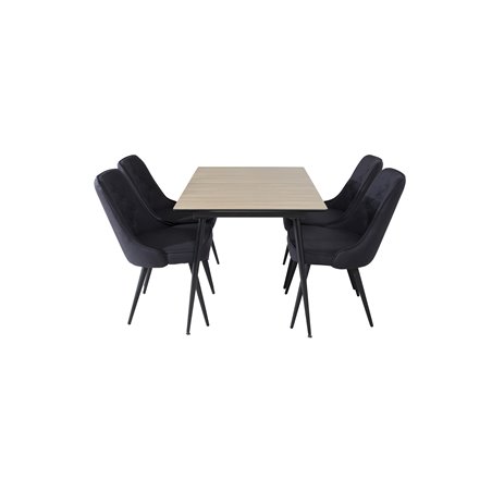 Silar Extention Table - "Wood Look" Melamine / Black Legs, Velvet Deluxe Dining Chair - Black Legs - Black Fabric_4