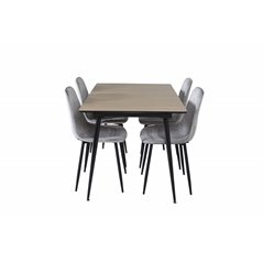 Silar Extention Table  - "Wood Look"  Melamine / Black Legs, Polar Diamond Dining Chair - Black Legs - Grey Velvet_4