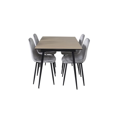 Silar Extention Table  - "Wood Look"  Melamine / Black Legs, Polar Diamond Dining Chair - Black Legs - Grey Velvet_4