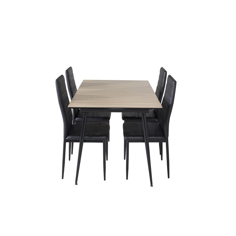 Silar Extention Table - "Wood Look" Melamine / Black Legs, Slim High Back Dining Chair - Black Legs - Black PU_4