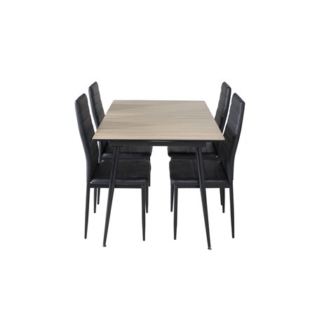 Silar Extention Table - "Wood Look" Melamine / Black Legs, Slim High Back Dining Chair - Black Legs - Black PU_4