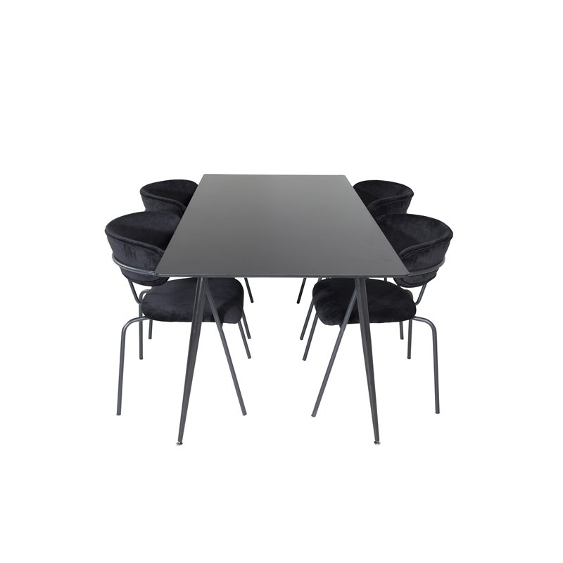 Silar Dining Table - 180 cm - Black Melamine / Black Legs, Arrow armchair - Black Legs - Black Velvet_4