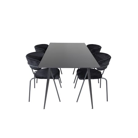 Silar Dining Table - 180 cm - Black Melamine / Black Legs, Arrow armchair - Black Legs - Black Velvet_4