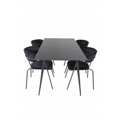 Silar Dining Table - 180 cm - Black Melamine / Black Legs, Arrow armchair - Black Legs - Black Velvet_4