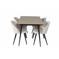 Silar Extention Table - "Wood Look" Melamine / Black Legs, Velvet Dining Chair - Beige / Black_4