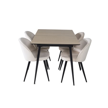 Silar Extention Table - "Wood Look" Melamine / Black Legs, Velvet Dining Chair - Beige / Black_4