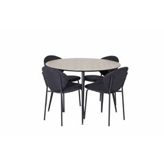 Silar Dining Table - Round 100 cm - "Wood Look" Melamine / Black Legs, Vault Dining Chair - Black Legs - Black Fabric_4