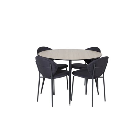 Silar Dining Table - Round 100 cm - "Wood Look" Melamine / Black Legs, Vault Dining Chair - Black Legs - Black Fabric_4