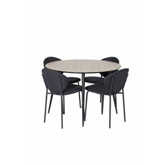 Silar Dining Table - Round 100 cm - "Wood Look" Melamine / Black Legs, Vault Dining Chair - Black Legs - Black Fabric_4