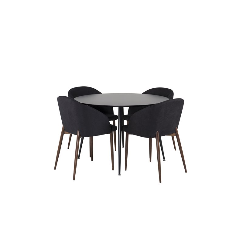 Silar Dining Table - Round 100  cm - Black Melamine / Black Legs, Arch Dining Chair - Walnut Legs - Black Fabric_4