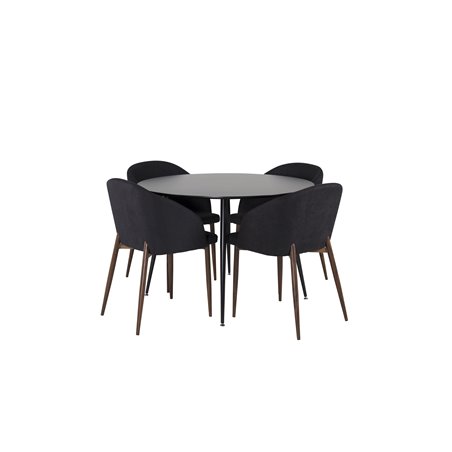 Silar Dining Table - Round 100 cm - Black Melamine / Black Legs, Arch Dining Chair - Walnut Legs - Black Fabric_4