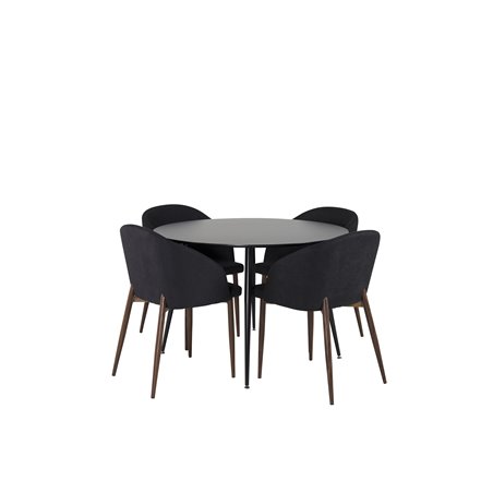 Silar Dining Table - Round 100  cm - Black Melamine / Black Legs, Arch Dining Chair - Walnut Legs - Black Fabric_4