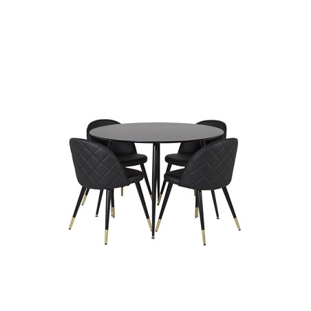 Silar Dining Table - Round 100 cm - Black Melamine / Black Legs, Velvet Dining Chair w, Stiches - PU - Black / Black_4