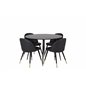 Silar Dining Table - Round 100  cm - Black Melamine / Black Legs, Velvet Dining Chair w, Stiches - PU - Black / Black_4