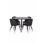 Silar Dining Table - Round 100  cm - Black Melamine / Black Legs, Velvet Dining Chair w, Stiches - PU - Black / Black_4