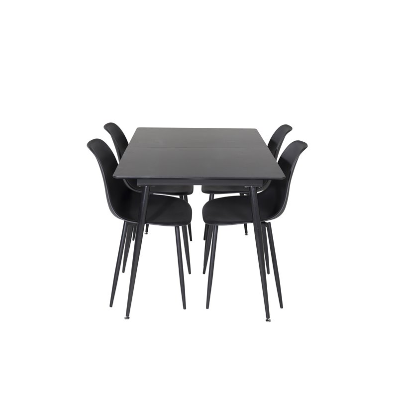 Silar Extention Table  - Black Melamine / Black Legs, Polar Plastic Dining Chair - Black Legs / Black Plastic_4