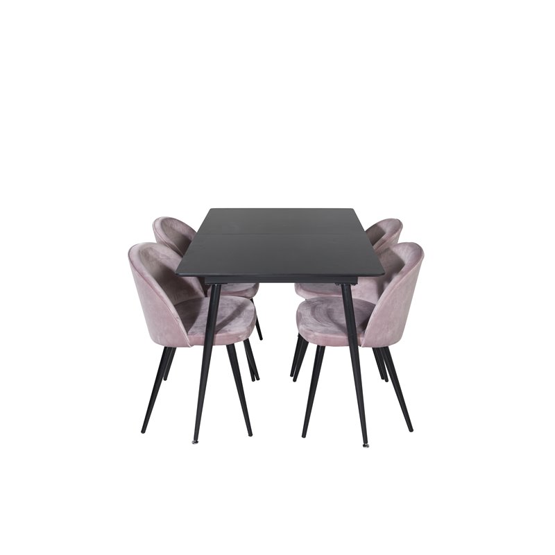 Silar Extention Table  - Black Melamine / Black Legs, Velvet Dining Chair - Pink / Black_4